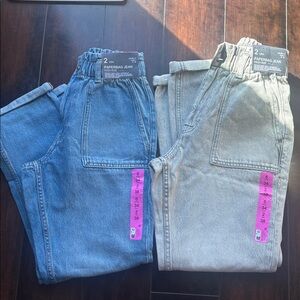 Bundle of 2 Denim&Co High Rise Paperbag Jeans in Gray and med wash blue size 2